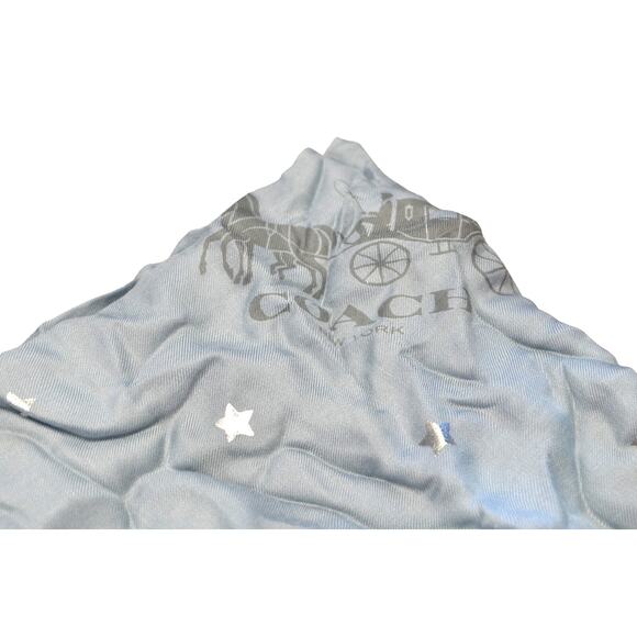 COACH Ladies Pale Blue & Silver Foil Star Print Scarf, NWT - Picture 2 of 3